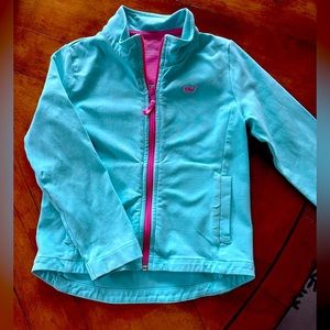 Kids girls Vineyard Vines Classic logoed full zip up in aqua. Size 4T